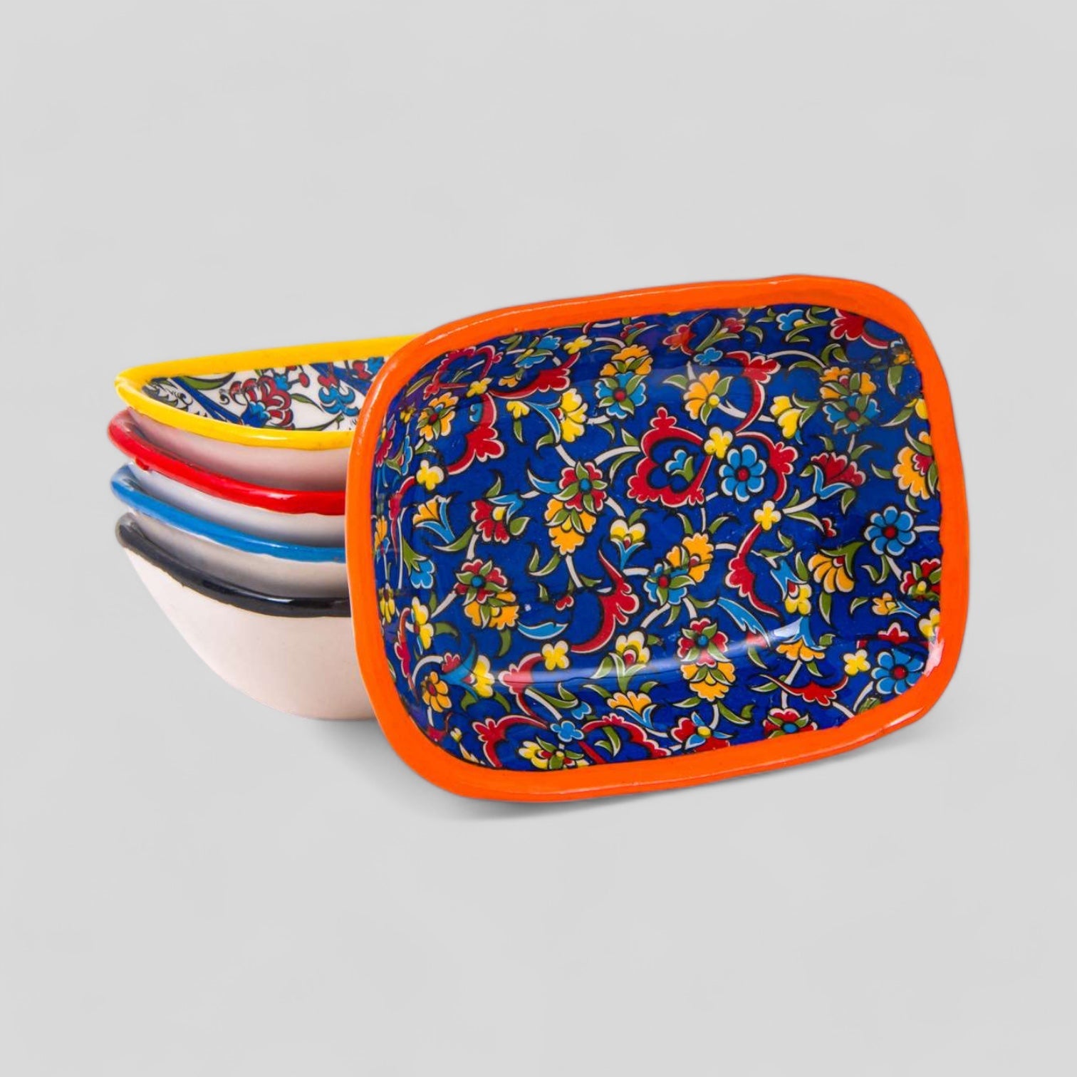 Turkish Handmade Ceramic Bowls 5 Pack Rectangle Decorative - Rosetta Creative Boutique